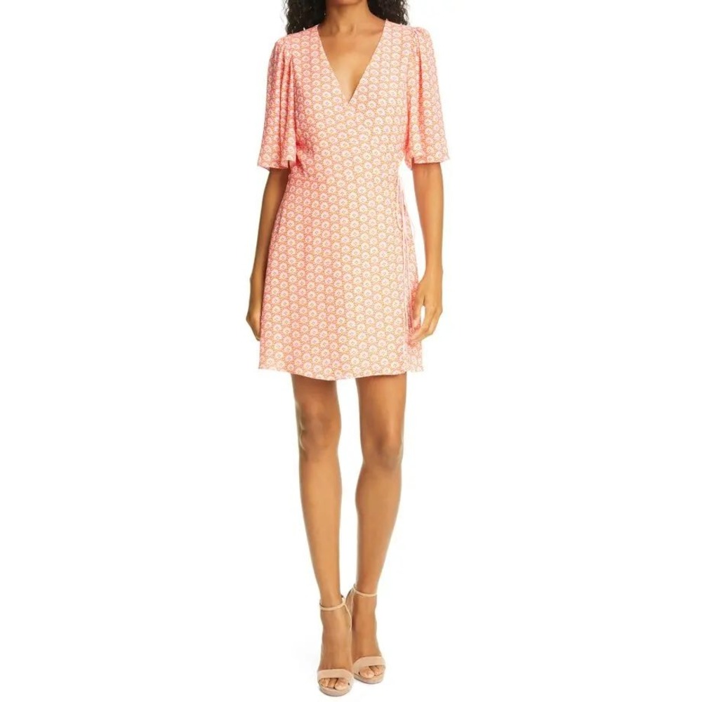 NWT Alice + Olivia Sandra Floral Wrap Mini Dress STAMP ENGLISH‎ ROSE Size 4